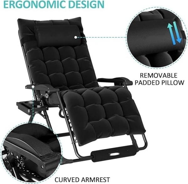 High Quality Lounge Chairs Portable Outdoor Comfortable Oversized Zero Gravity Lounge Chair with Cushion