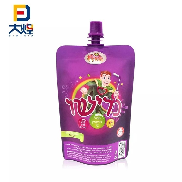 Custom Stand up Fruit Juice Pouch Drink Packaging Spout Pouch Kids Juice Doypack With Spout