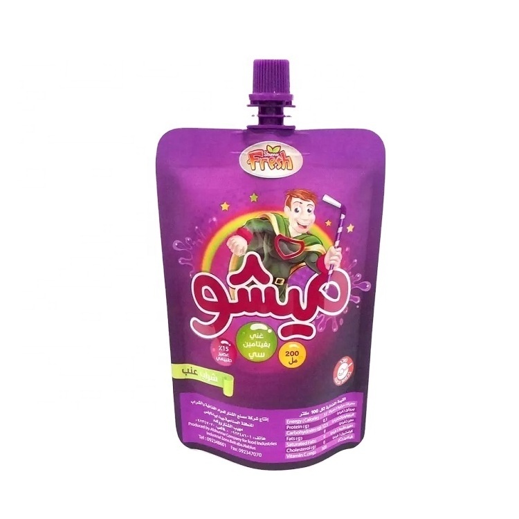 Custom Stand up Fruit Juice Pouch Drink Packaging Spout Pouch Kids Juice Doypack With Spout