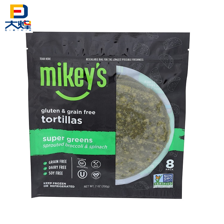 Laminated Plastic Material Printed Tortilla Packaging With Zipper Lock Clear Window