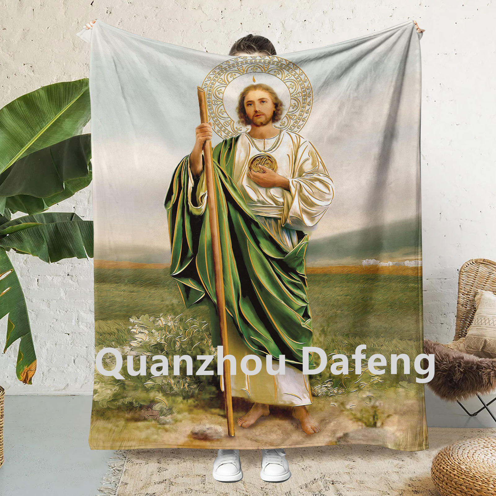 2024 HOT sell custom Printed Virgin Mary San Judas Tadeo 3D Sublimation fleece Flannel travel Mexican Christmas blankets