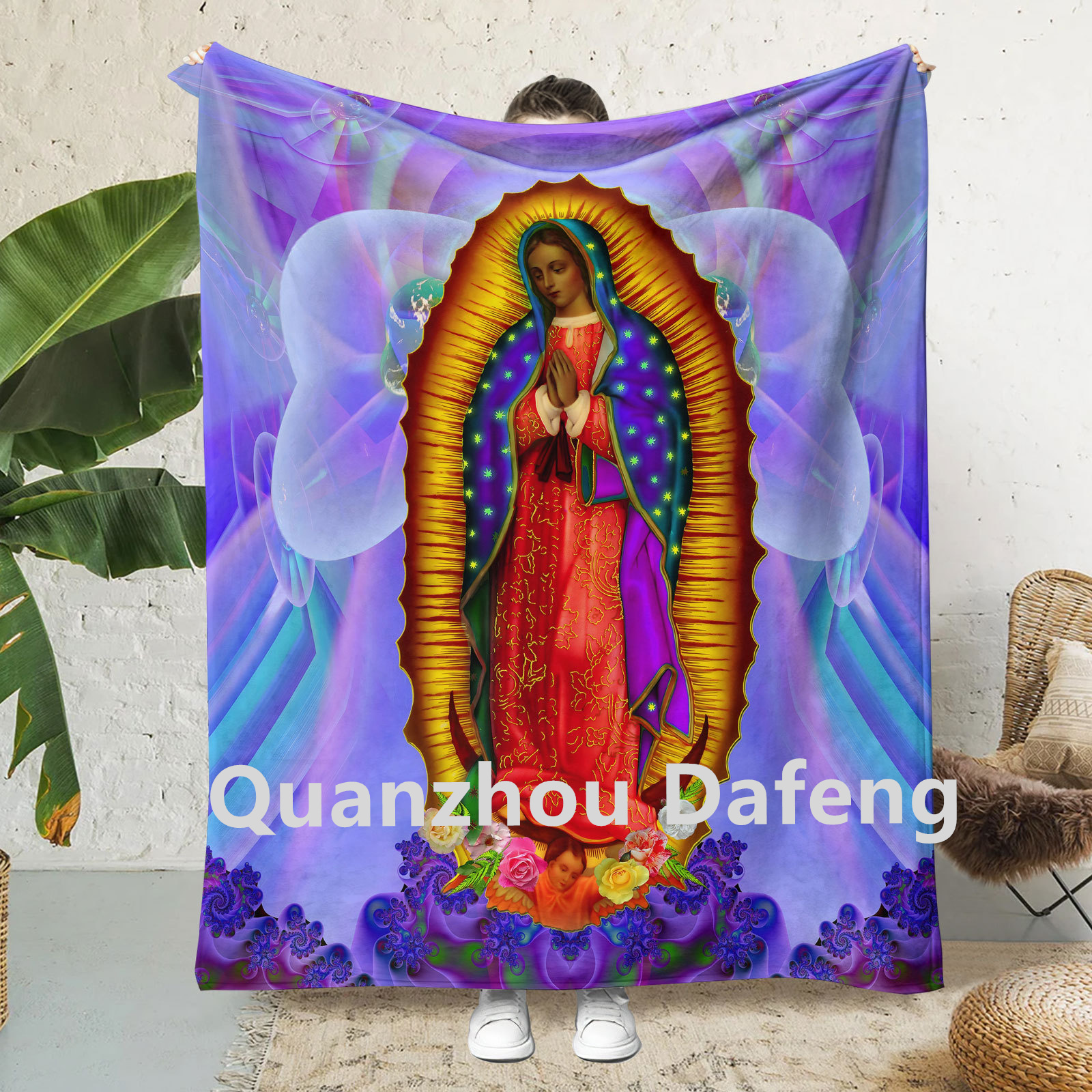 2024 wholesale newest style Mexico Virgin Mary Pattern Blankets flannel fleece Mexican blanket