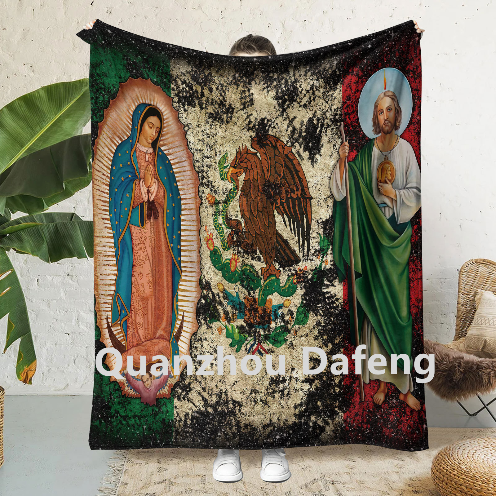 2024 wholesale newest style Mexico Virgin Mary Pattern Blankets flannel fleece Mexican blanket