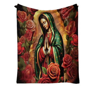 2024 wholesale newest style Mexico Virgin Mary Pattern Blankets flannel fleece Mexican blanket