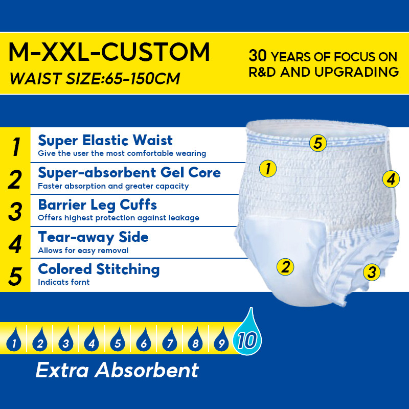 Wholesale Price Comfort Breathable Pant Style Disposable Incontinence Pants Stocklot Adult Pull Diapers