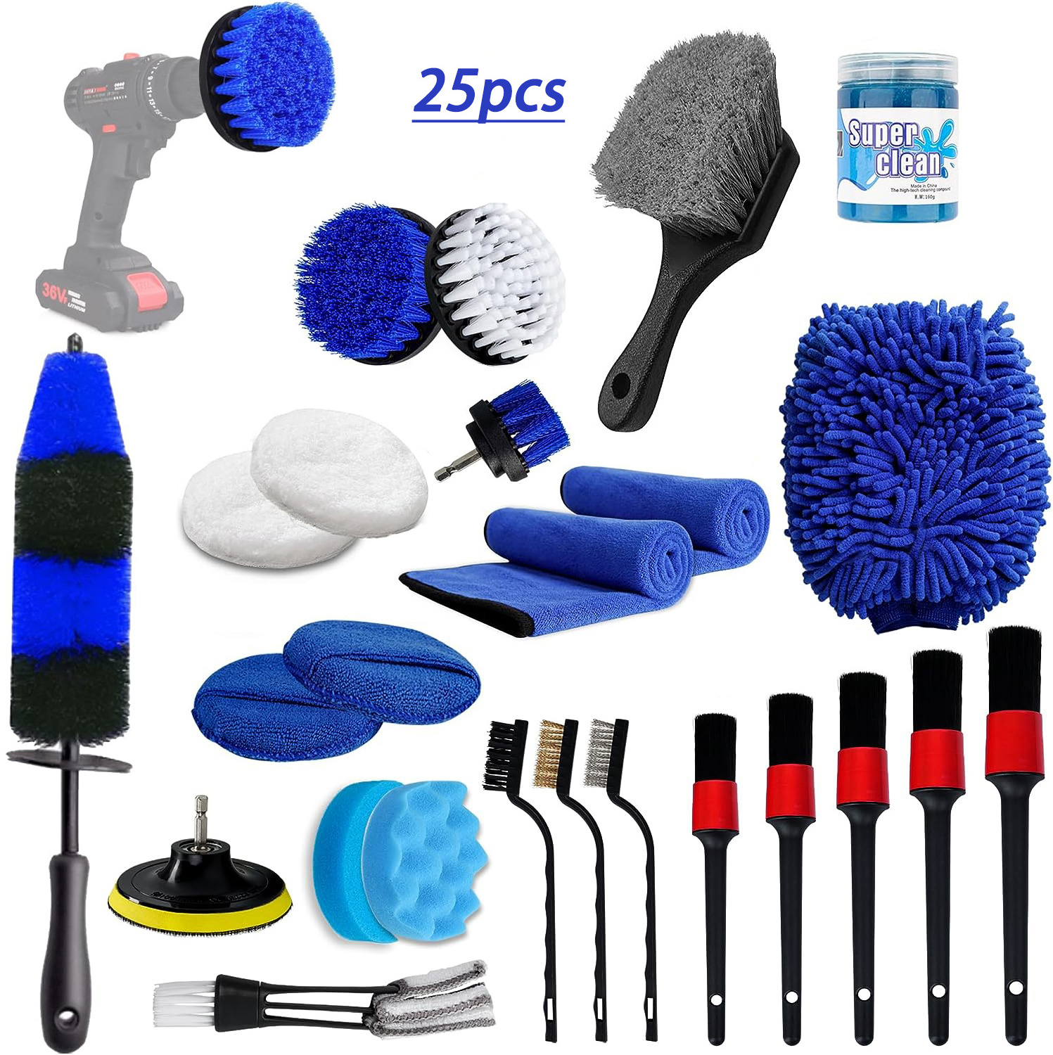 25Pcs Car Detailing Brush Set Detailing Brushes Kit Car Cleaning Kit Windshield Cleaning Tool Professional Car Care kit