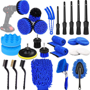 26PCS/Set Drill Clean Car Interior Cleaning Brush Car Wash Cleaning Kit Car Wash Tools Detailing Brushes Set -Drill not Included