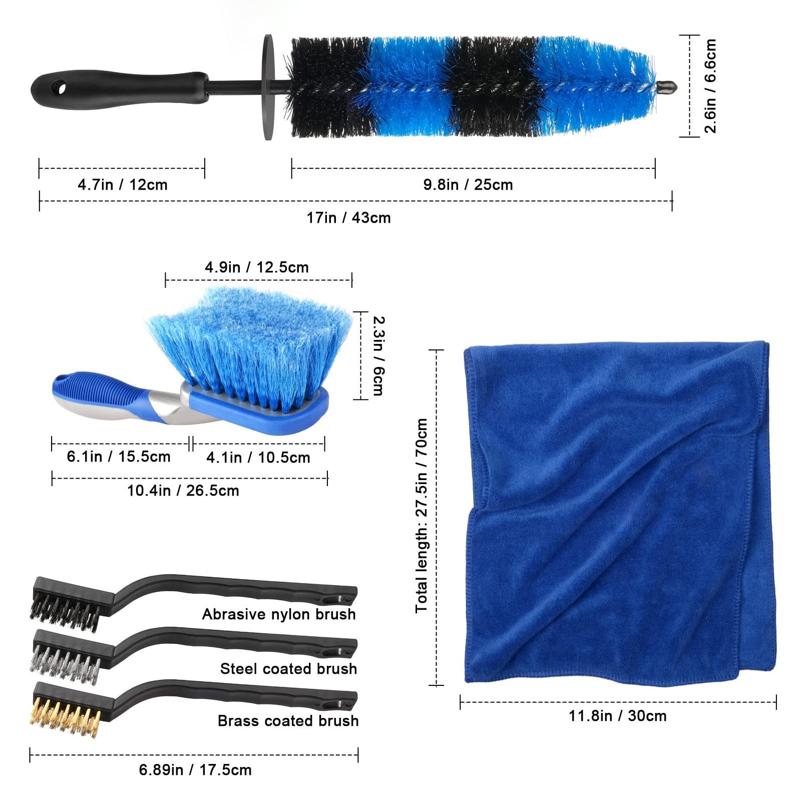 11PCS Wheel Cleaning Kit, Easy Reach Long Hub Wheel Cleaner Brush Kit and Car Detail Brush Set for Automotive Cleaning