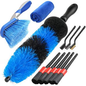 11PCS Wheel Cleaning Kit, Easy Reach Long Hub Wheel Cleaner Brush Kit and Car Detail Brush Set for Automotive Cleaning