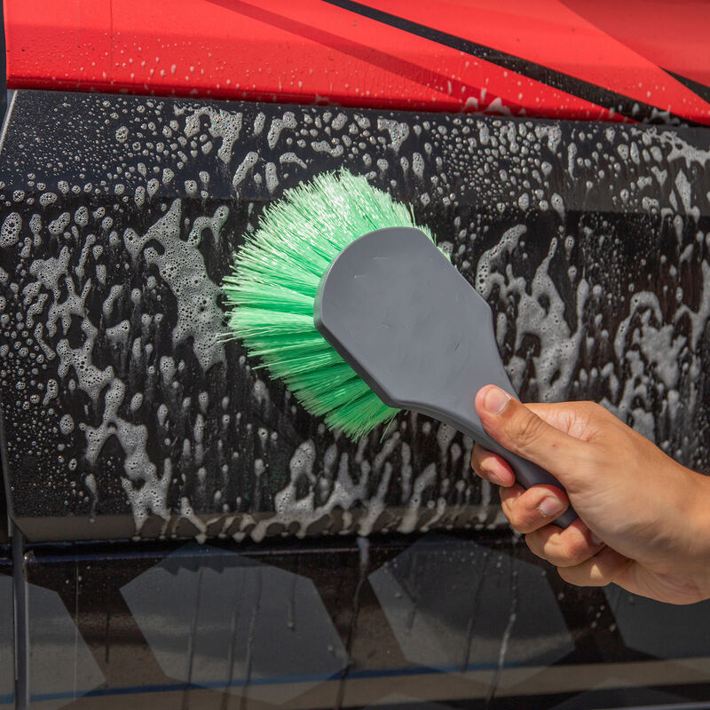 Wheel & Tire Brush for Car Rim Soft Bristle Car Wash Brush Cleans Tires & Releases Dirt and Road Grime Short Handle