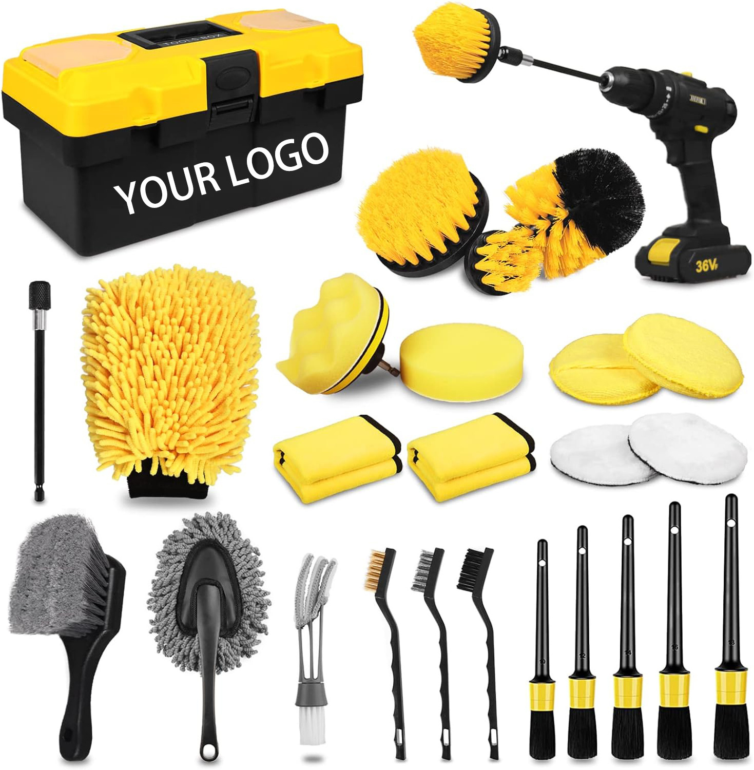 Aplus Car Detailing Brush Set 27pcs Car Cleaning Kit Wheel Tire Brushes Car Wash Kits Mitt Mop Sponge with Wheel Rim Brush