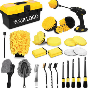 Aplus Car Detailing Brush Set 27pcs Car Cleaning Kit Wheel Tire Brushes Car Wash Kits Mitt Mop Sponge with Wheel Rim Brush