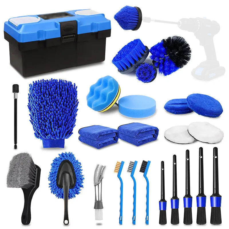 Aplus Car Detailing Brush Set 27pcs Car Cleaning Kit Wheel Tire Brushes Car Wash Kits Mitt Mop Sponge with Wheel Rim Brush