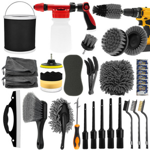 Car Wash Cleaning Kit Tire Brush Interior Detailing Kit with Car Wash Foam Gun Microfiber Sponge Car Care Kit