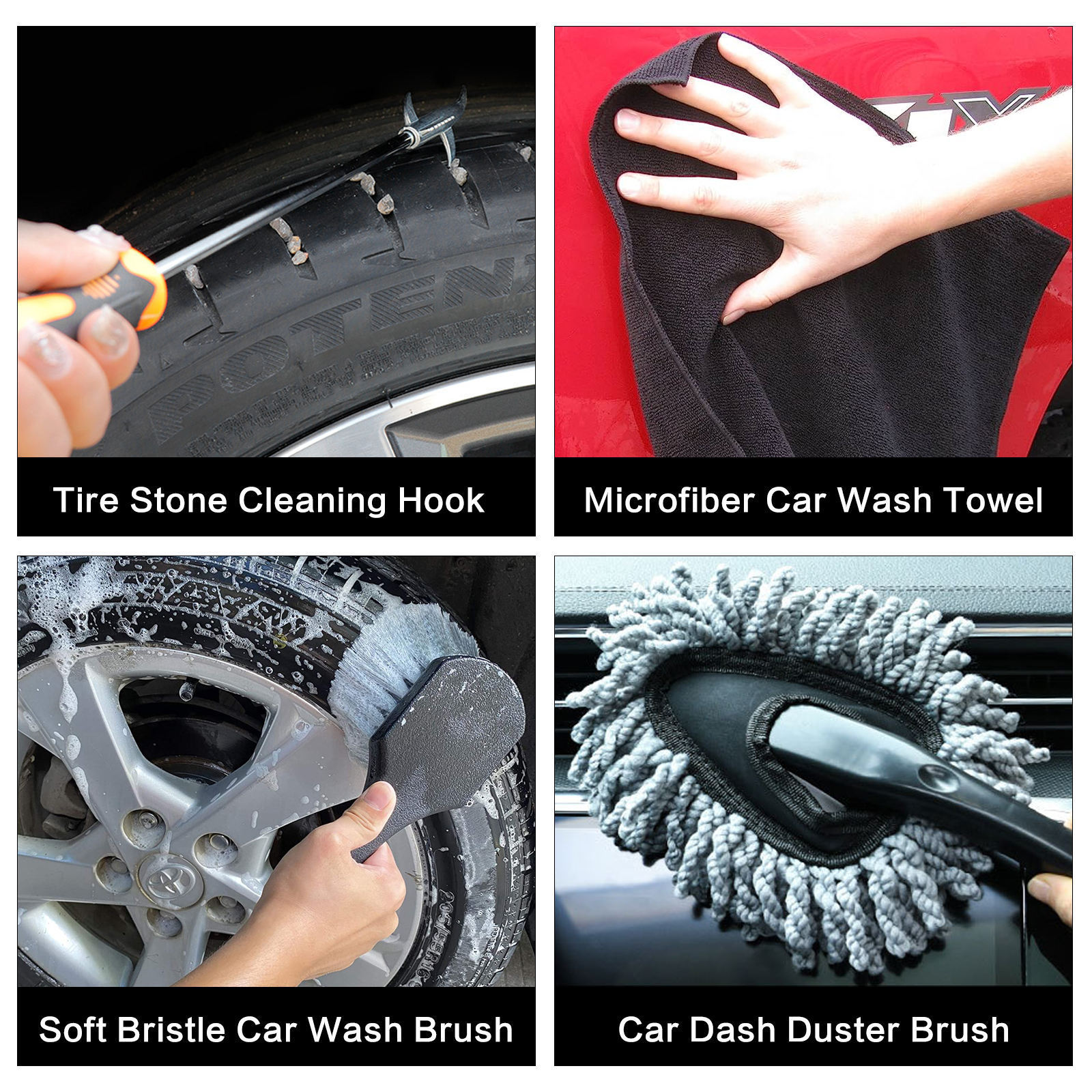 Car Wash Cleaning Kit Tire Brush Interior Detailing Kit with Car Wash Foam Gun Microfiber Sponge Car Care Kit