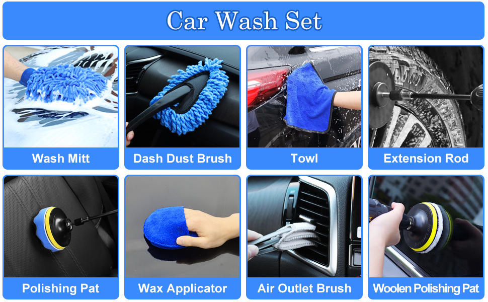 27Pcs Car Wash Detailing Drill Brush Set Auto Accessories Cleaning Tools Kit for Interior Exterior Wheels