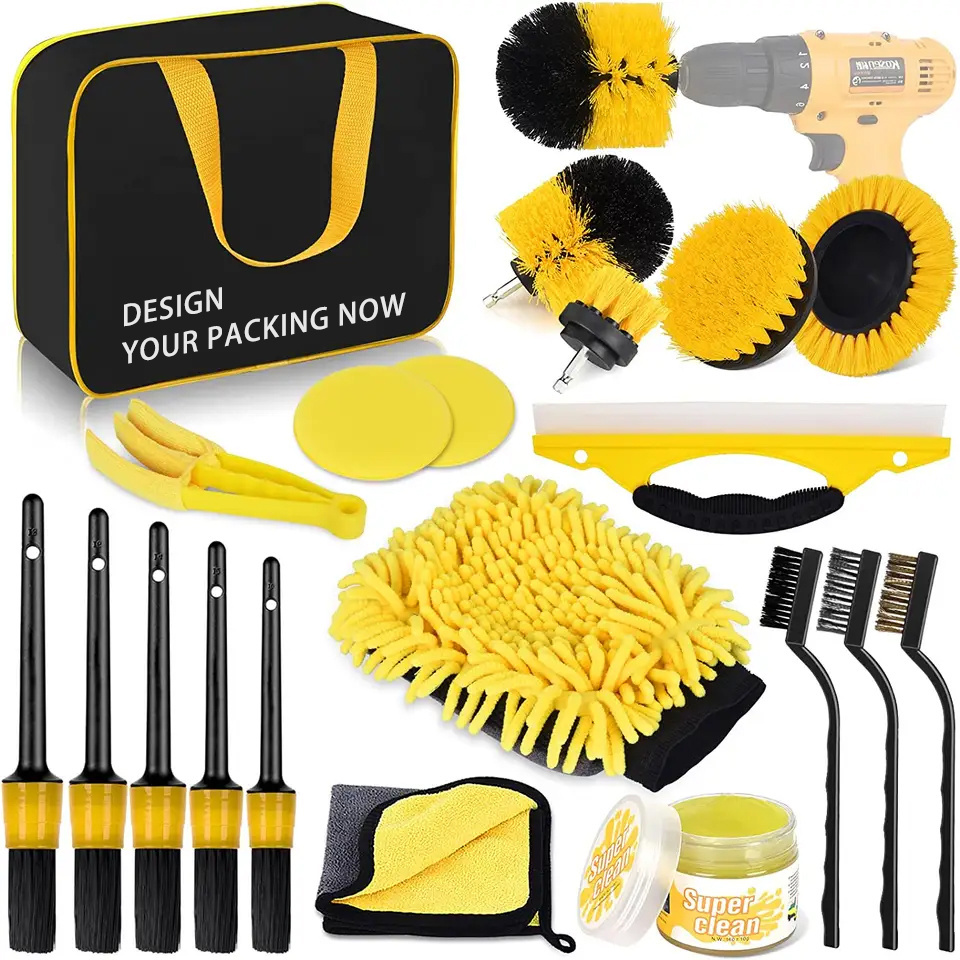 20 Pcs Car Detailing Brush Set Auto Detailing Car Brush Kit with Buffing Sponge Pads Kit for Car Cleaning Tools