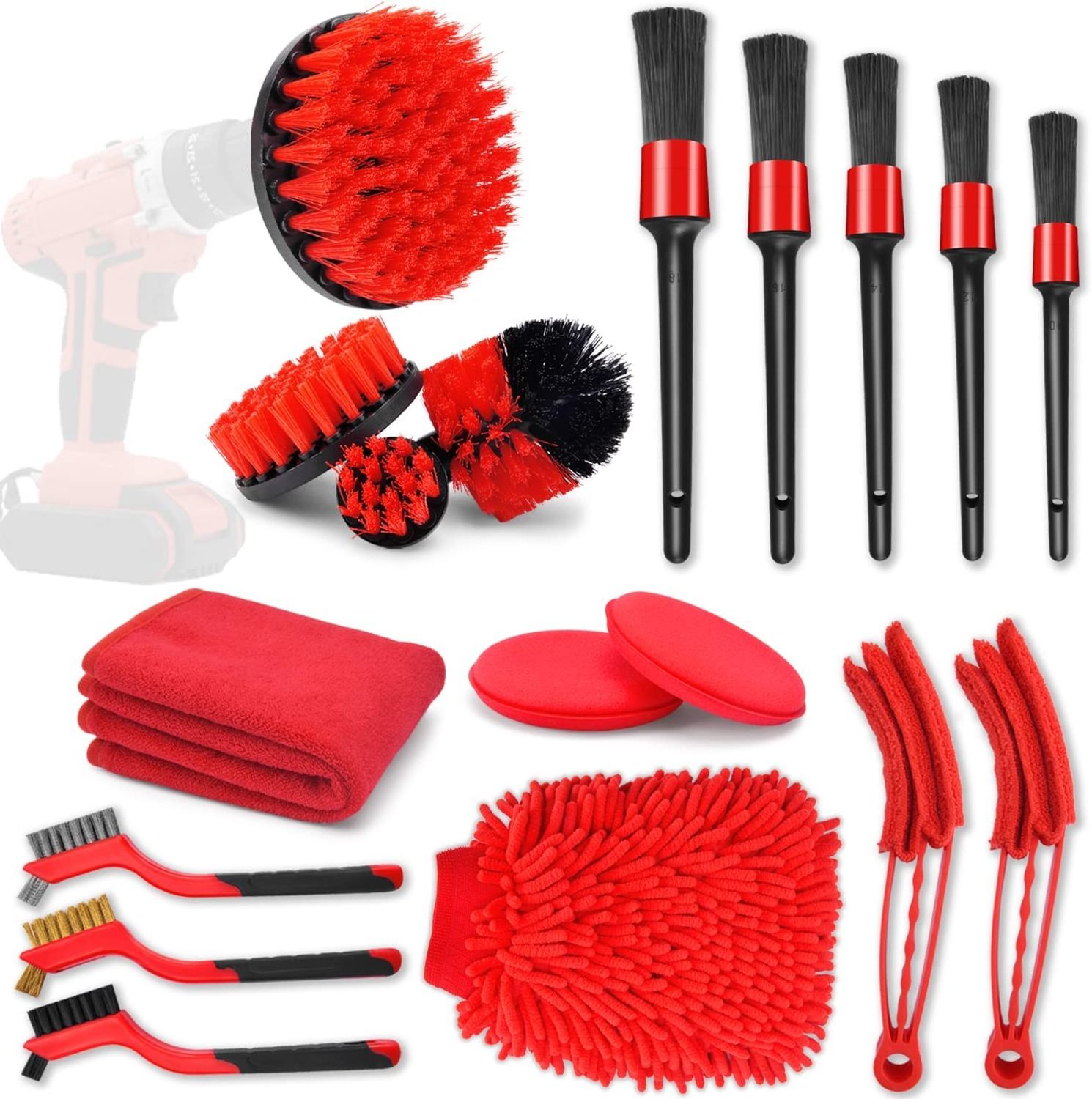 18 Pcs Car Cleaning Tools Kit with Car Detailing Brush Set,Auto Detailing Drill Brush Set