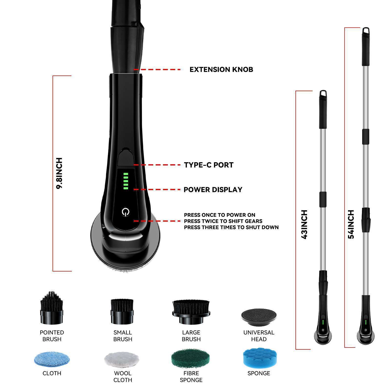 Electric Spin Scrubber 2 Speeds Cordless Power Spinning Cordless Scrubber Power Bathroom Scrubber with 7 Cleaning Brush Heads