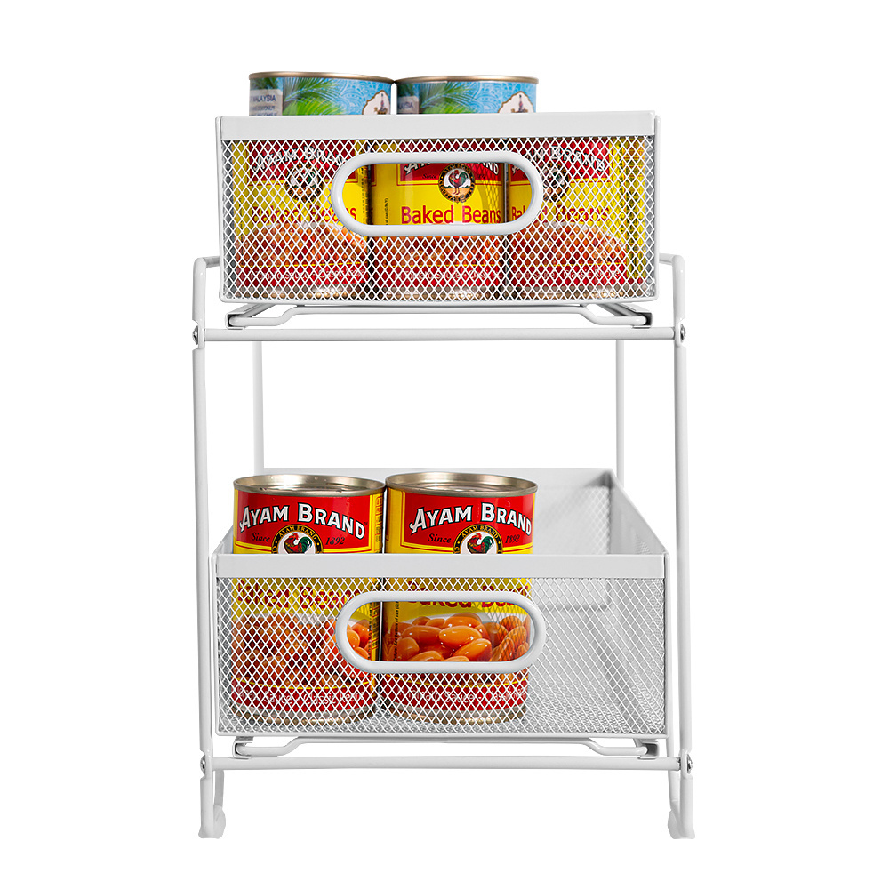 Two Tier Metal Sliding Pull Out Cabinet Basket Pantry Bathroom Organizers Storage Under Sink Kitchen Organizer