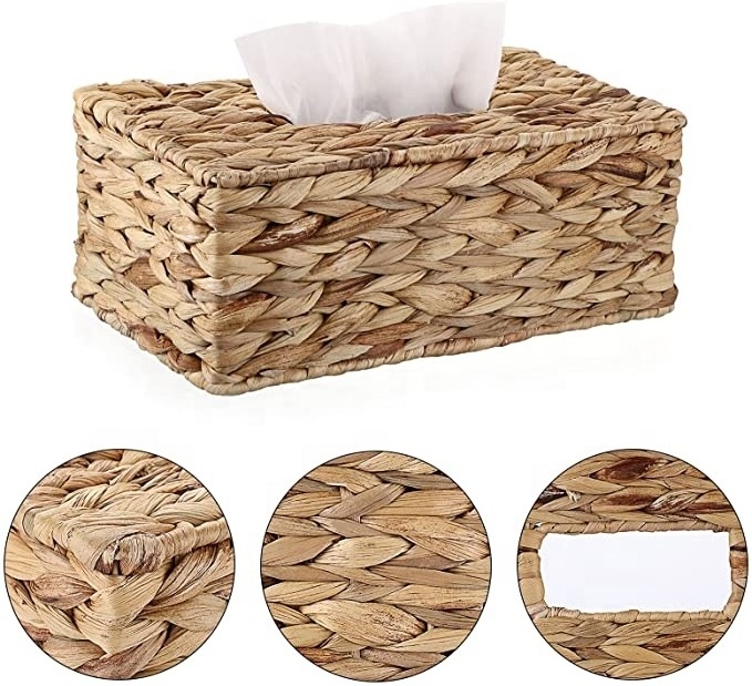 Rectangular Woven Tissue Box Cover Natural Water Hyacinth Wicker Tissue Box Holder Decorative Napkin Paper Holder for Home