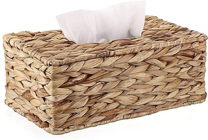 Rectangular Woven Tissue Box Cover Natural Water Hyacinth Wicker Tissue Box Holder Decorative Napkin Paper Holder for Home