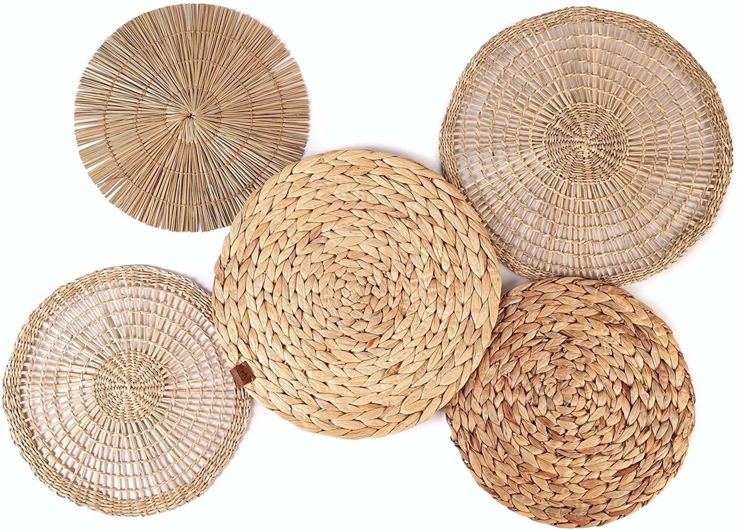 Water hyacinth Woven Wall Basket Set of 5 Oversized Hanging Baskets Round Boho Jute Wall Basket Decor For Unique Wall Art Rattan