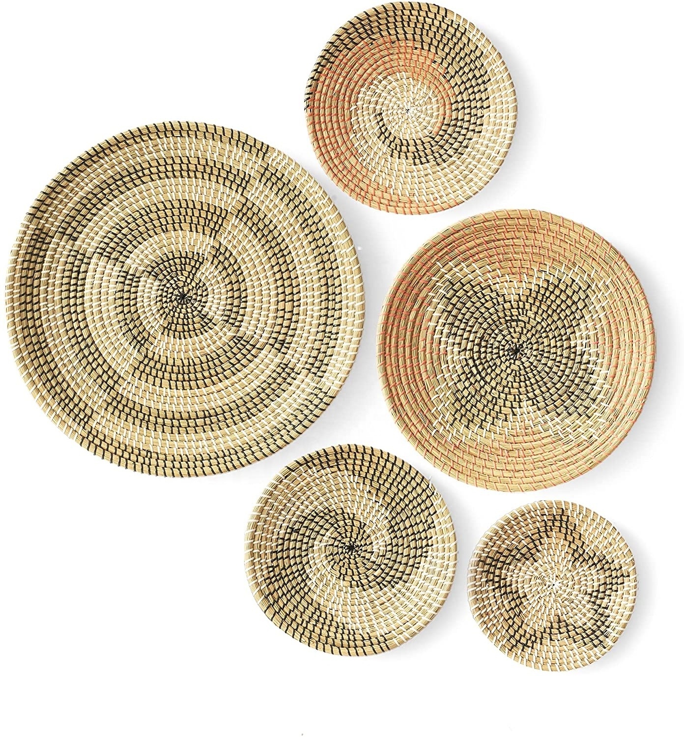 Vietnam BOHO Wicker Natural Rattan Art Woven Decorative Fruit  Plant Seagrass Wall Hanging Storage Basket Decor Set