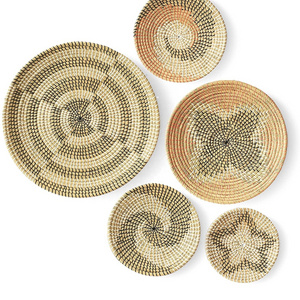 Vietnam BOHO Wicker Natural Rattan Art Woven Decorative Fruit  Plant Seagrass Wall Hanging Storage Basket Decor Set