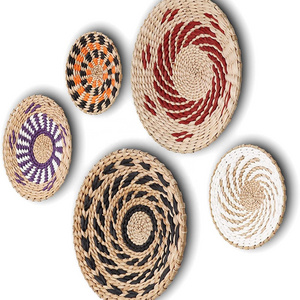 Vietnam BOHO Wicker Natural Rattan Bowl Art Woven Decorative Fruit Plant Basket Seagrass Wall Hanging Storage Basket Decor Set