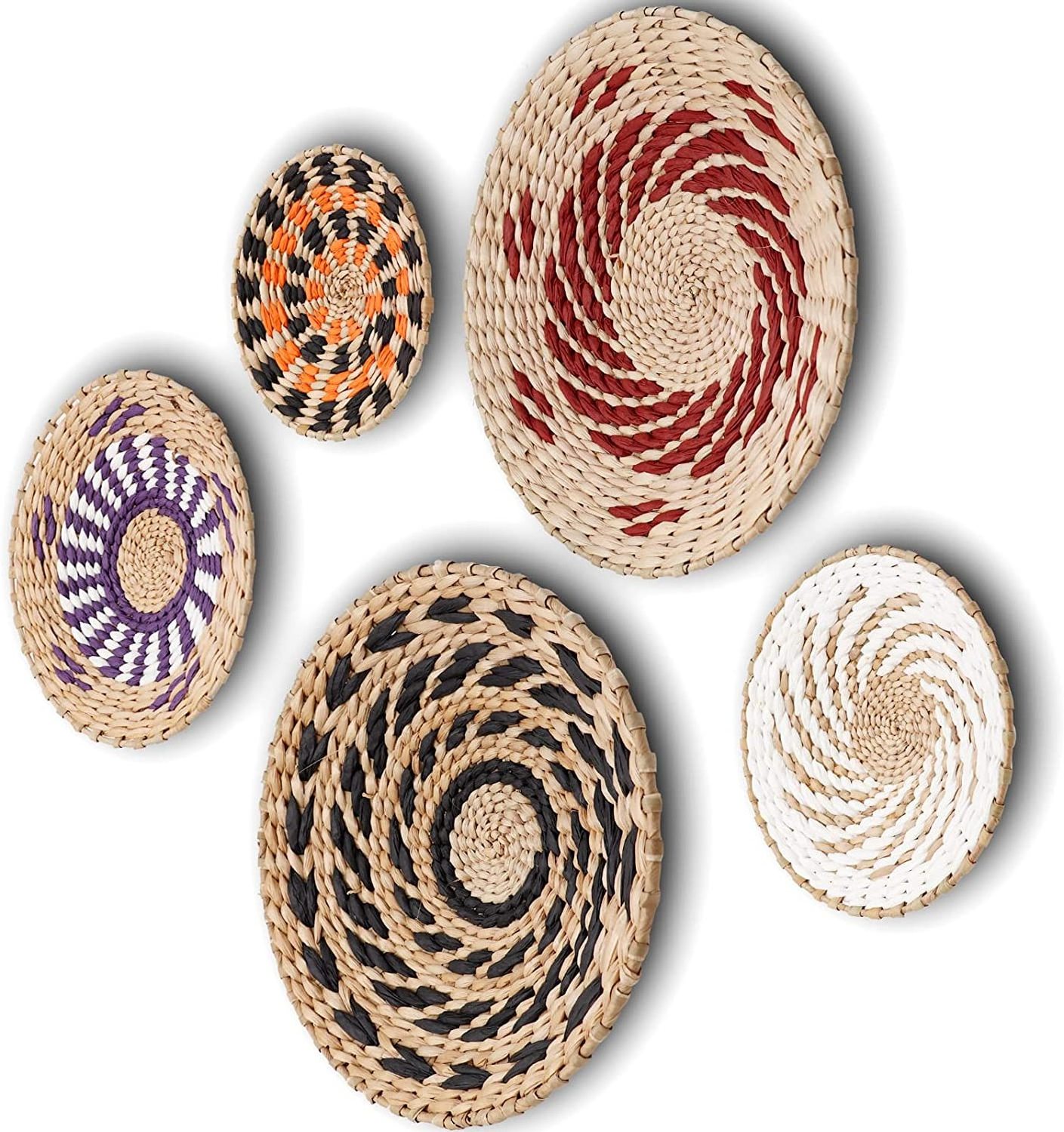 Vietnam BOHO Wicker Natural Rattan Bowl Art Woven Decorative Fruit Plant Basket Seagrass Wall Hanging Storage Basket Decor Set