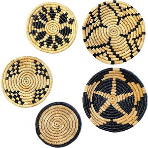 Best Selling Vietnamese Rustic Round Seagrass Jute Rope Iron Basket Wall decor Vietnam Woven Basket Wall Decor Set