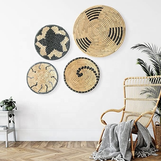 Best Selling Vietnamese Rustic Round Seagrass Jute Rope Iron Basket Wall decor Vietnam Woven Basket Wall Decor Set