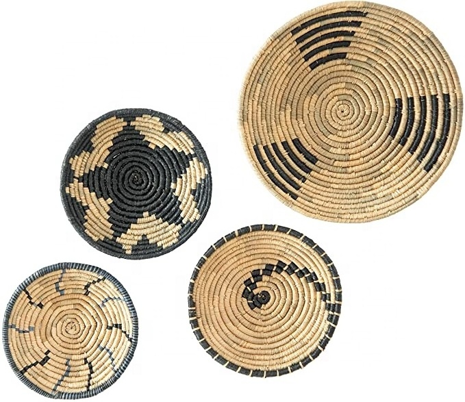 Best Selling Vietnamese Rustic Round Seagrass Jute Rope Iron Basket Wall decor Vietnam Woven Basket Wall Decor Set