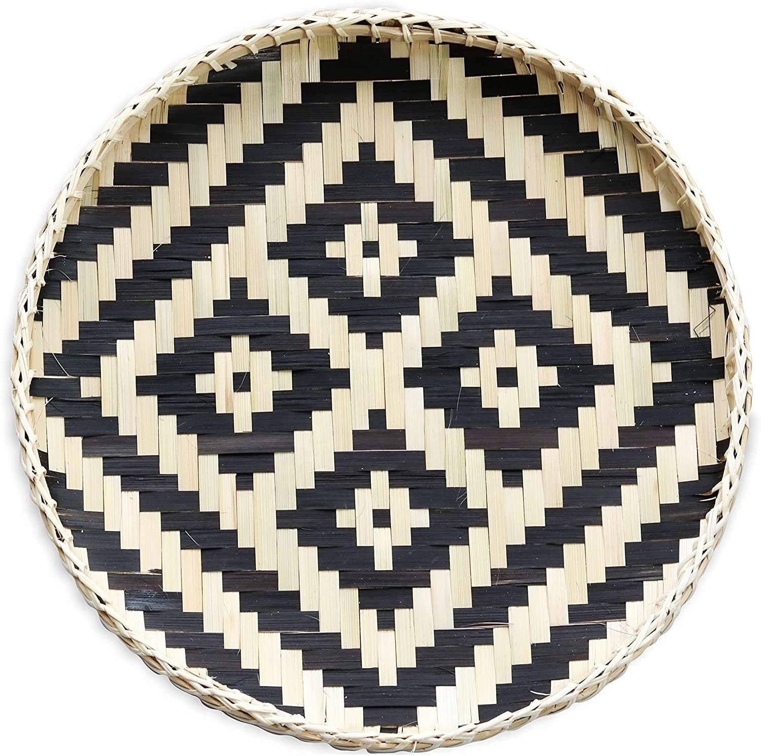 China Handwoven Natural Bamboo Art Woven Decorative Fruit Flat Basket Seagrass Wall Hanging Wood Bamboo Basket