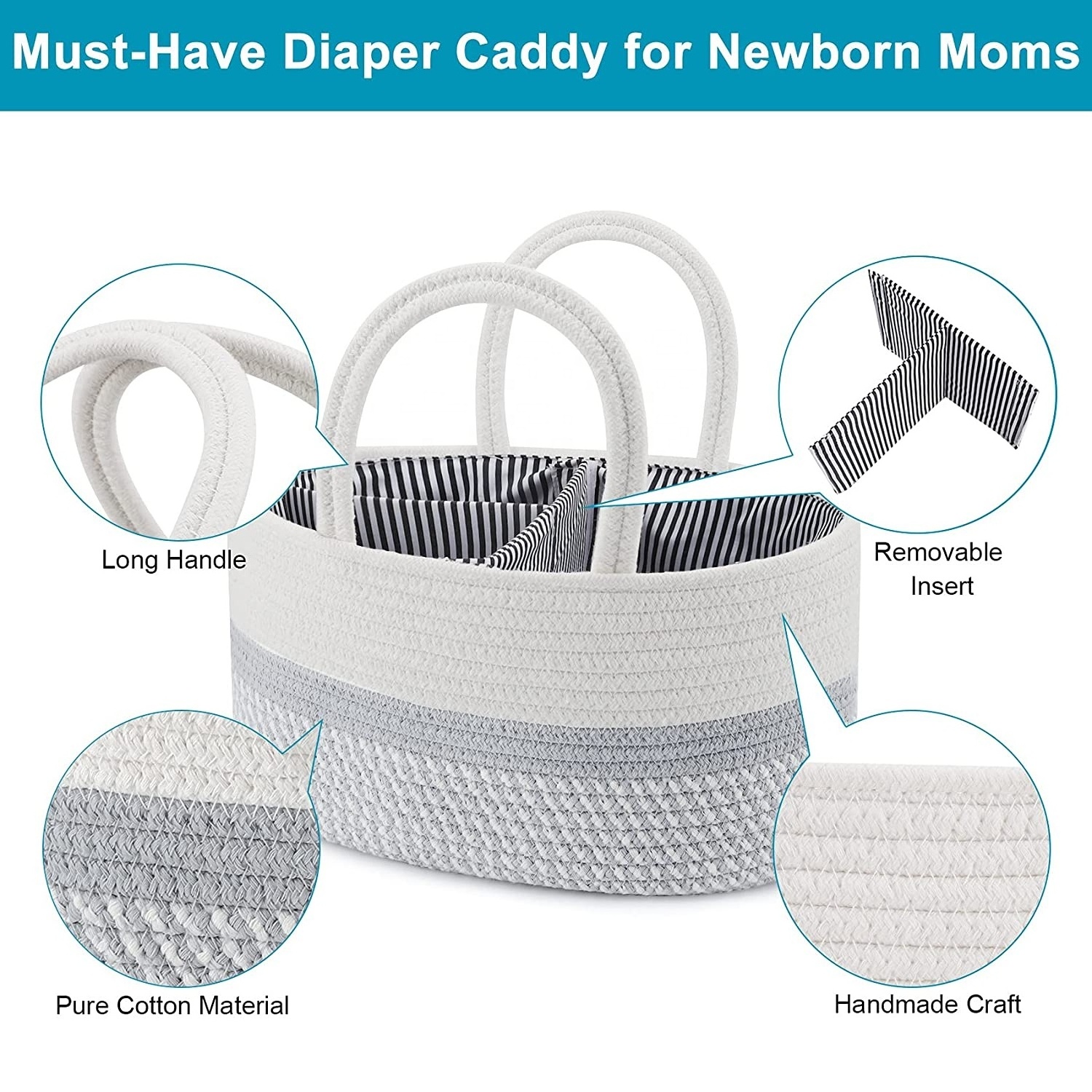 Baby Diaper Candy Organizer Basket 100% Cotton Rope Storage Bin for children Portable Diaper Storage Basket for Changing Table