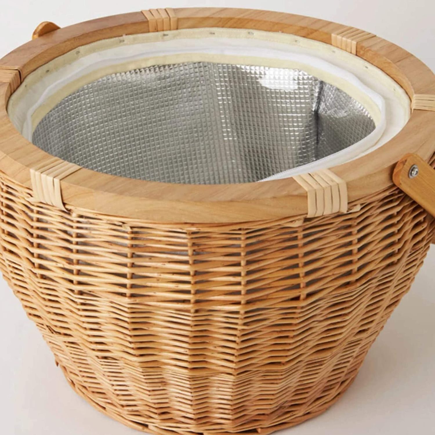 Picnic Cooler Basket with Removable Lid Round Wooden Handles Camping Picnic Wicker Willow Baskets