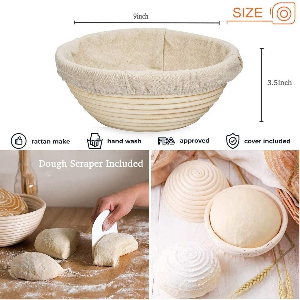 Bread Proofing Basket 2 Pack 10 Inch Round Rattan Pastry Dough Sourdough Proofing Blooming Proving Bread Proofing Basket