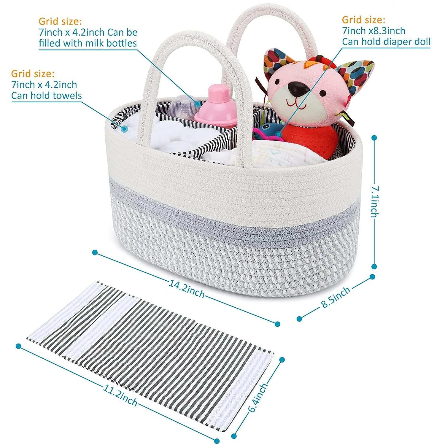 Baby Diaper Candy Organizer Basket 100% Cotton Rope Storage Bin for children Portable Diaper Storage Basket for Changing Table