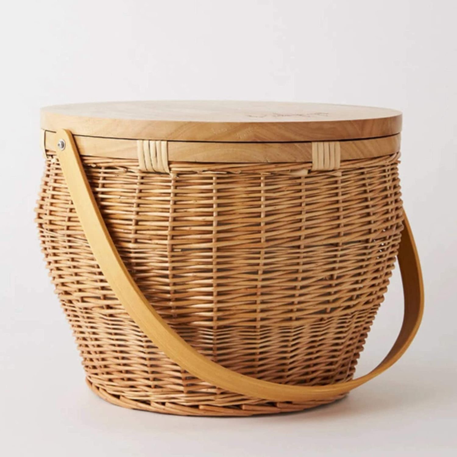 Picnic Cooler Basket with Removable Lid Round Wooden Handles Camping Picnic Wicker Willow Baskets