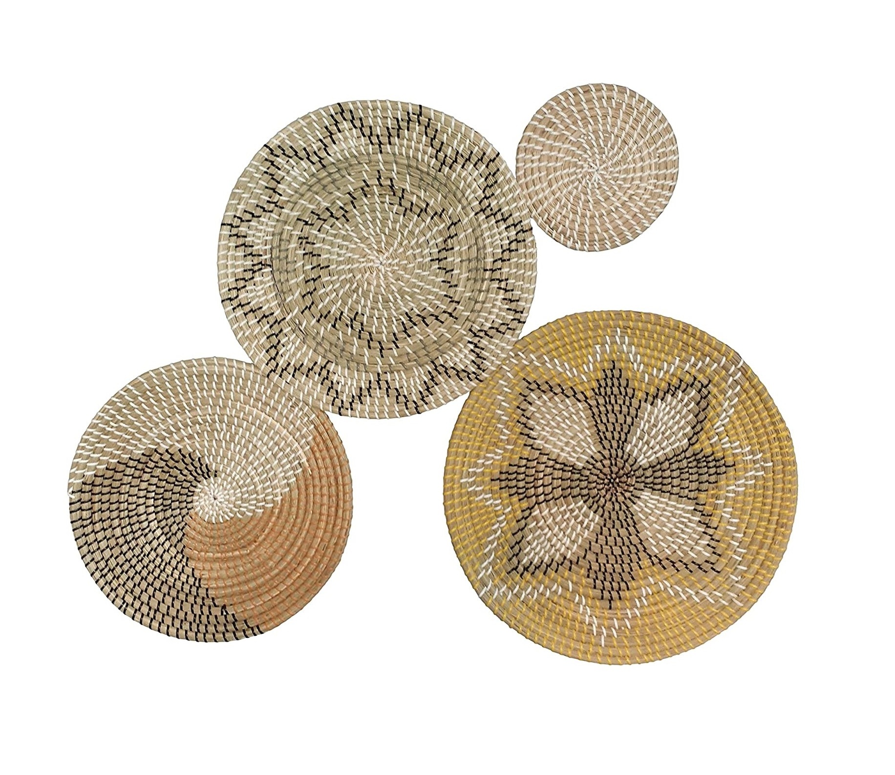 Natrual Round Flat Boho Handwoven Seagrass Wicker Jute Water Hyacinth Set of 3 Home Decor Hanging Wall Basket