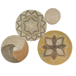 Natrual Round Flat Boho Handwoven Seagrass Wicker Jute Water Hyacinth Set of 3 Home Decor Hanging Wall Basket