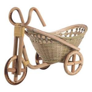 Mini Tricycle Rattan Woven Fruit Basket Bamboo Handmade Wicker Storage Basket for Fruit Food Bread Organizer Art Crafts