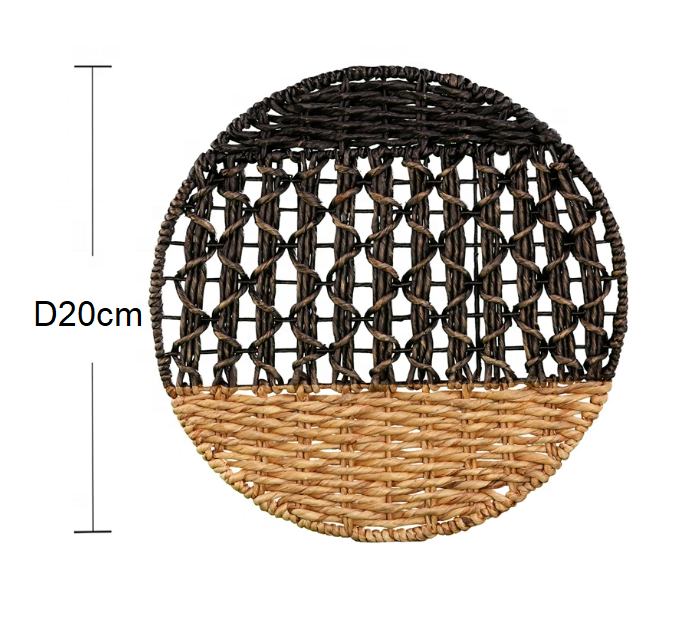 Round Home Boho Coiled Wall Basket Seagrass Jute Wall Hanging Handwoven Straw Water Hyacinth Placemat Set of 3 Decor