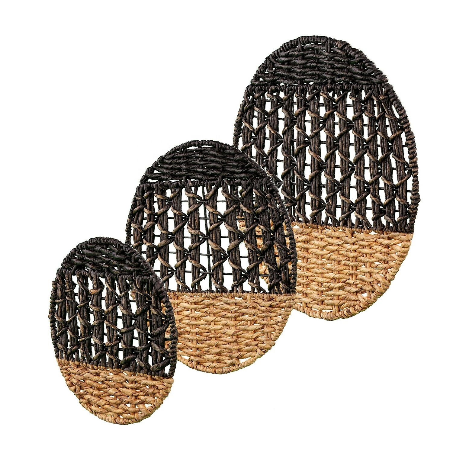 Round Home Boho Coiled Wall Basket Seagrass Jute Wall Hanging Handwoven Straw Water Hyacinth Placemat Set of 3 Decor