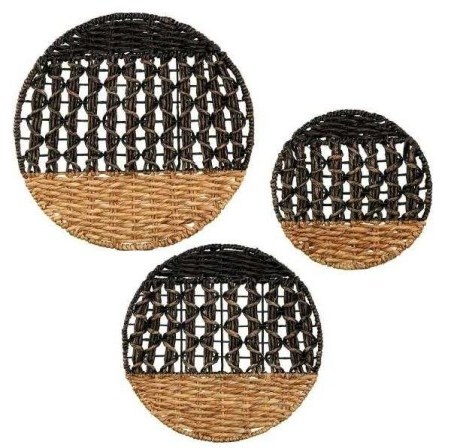 Round Home Boho Coiled Wall Basket Seagrass Jute Wall Hanging Handwoven Straw Water Hyacinth Placemat Set of 3 Decor