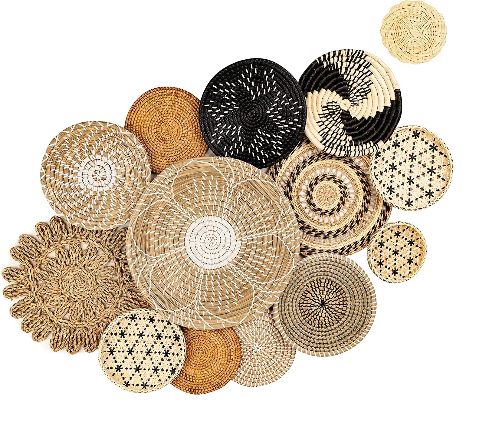 Wicker Natural Rattan Wall Plate for Art Decor Flower Fruit Plant Woven Storage Baskets Seagrass Wall Decor Hanging Basket Set