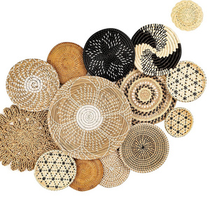 Wicker Natural Rattan Wall Plate for Art Decor Flower Fruit Plant Woven Storage Baskets Seagrass Wall Decor Hanging Basket Set