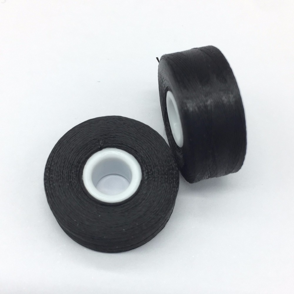 Wholesale black L 70D/2 side less sewing thread 100% spun cone polyester yarn 144pcs/box pre wound bobbin for embroidery