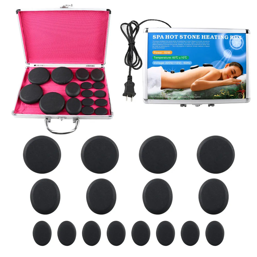 Wholesale 16/20/28/30 Energy Stone Set Box Electric SPA Portable Hot Stones Massage Set With Warmer